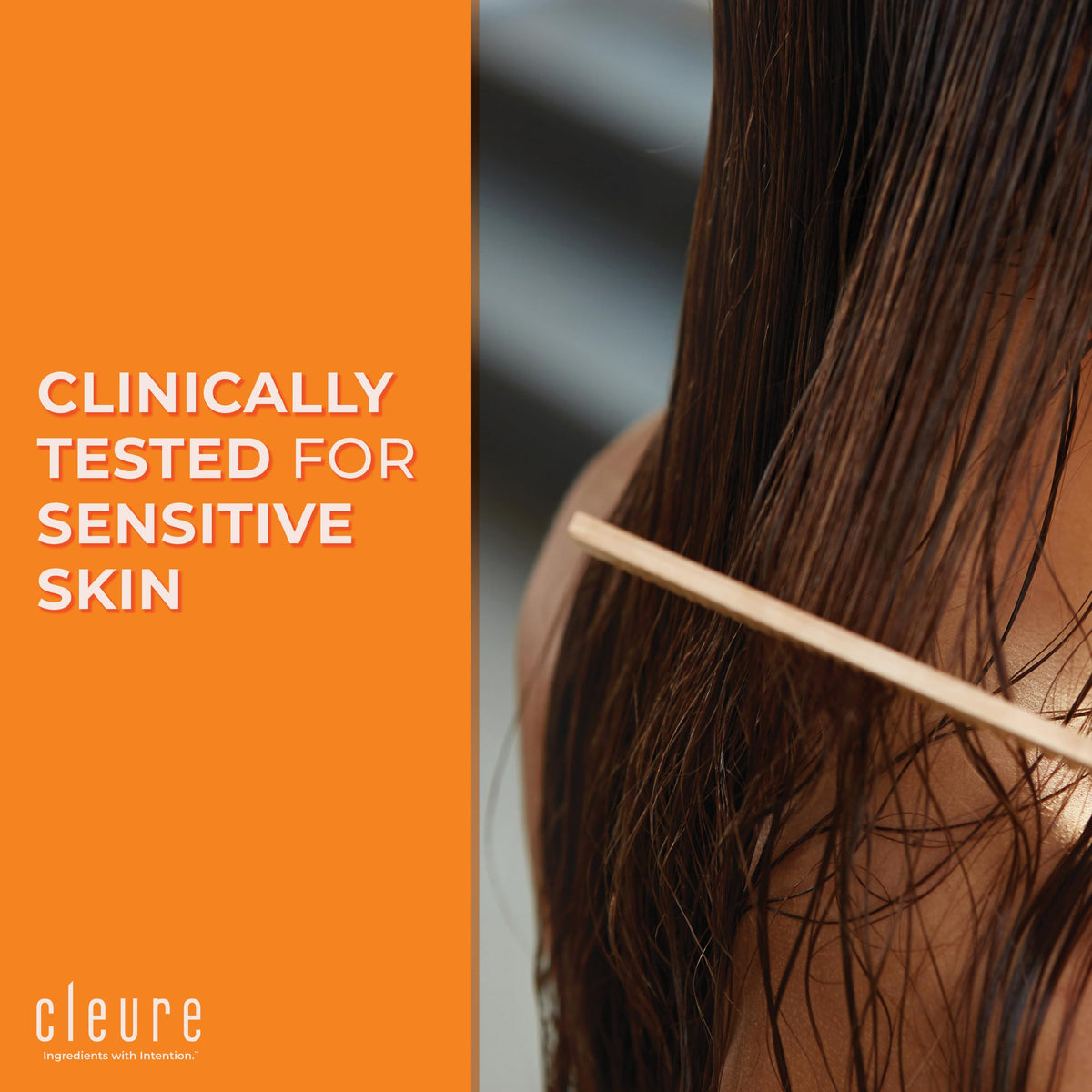 Cleure conditioner applied to hair in hand to show slip and detangling