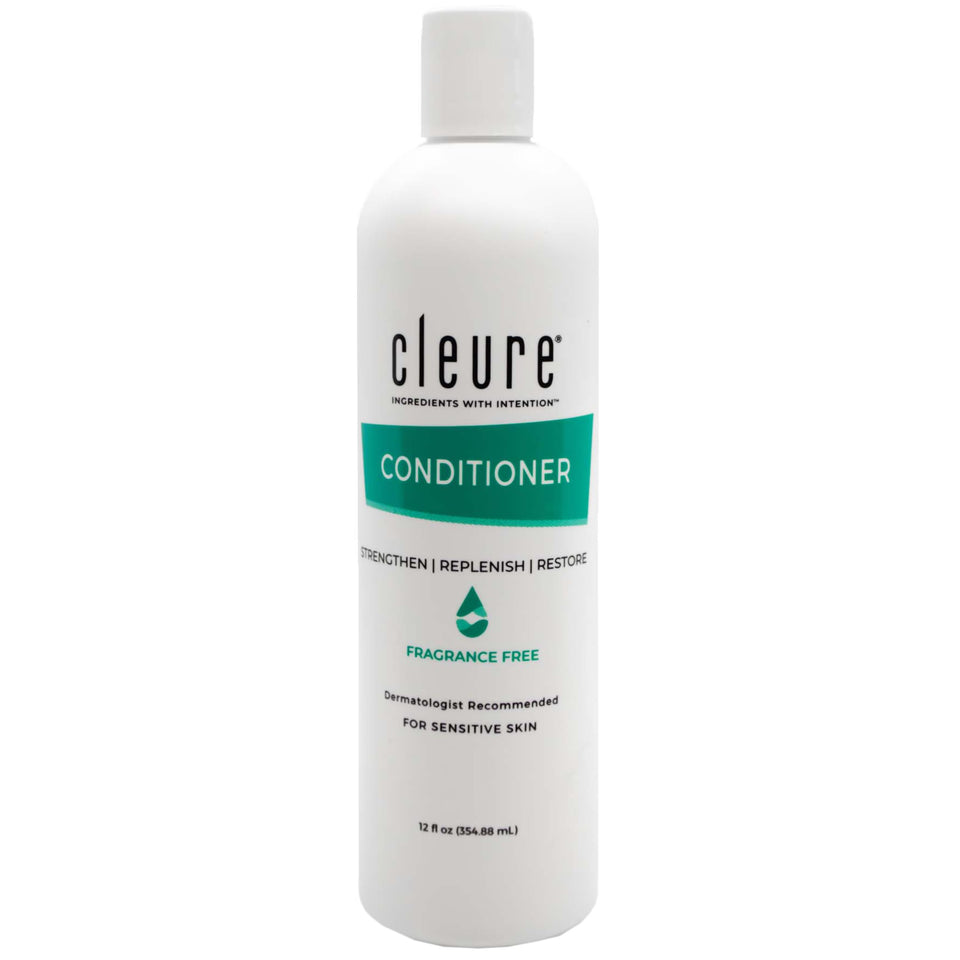 Cleure bottle front packaging showing unscented label and gentle benefits