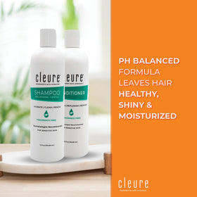 Cleure shampoo texture closeup demonstrating lightweight lather and moisturizing benefit