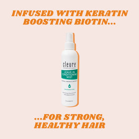 Cleure mist on hair strand highlighting light hydration and slip