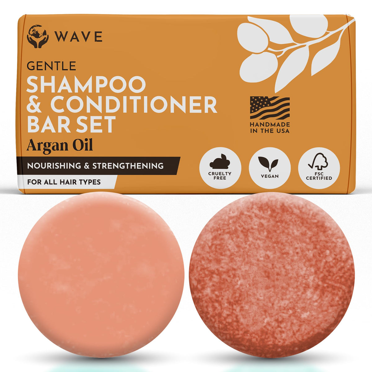 Clever Yoga front packaging showing argan shampoo and conditioner bars benefits
