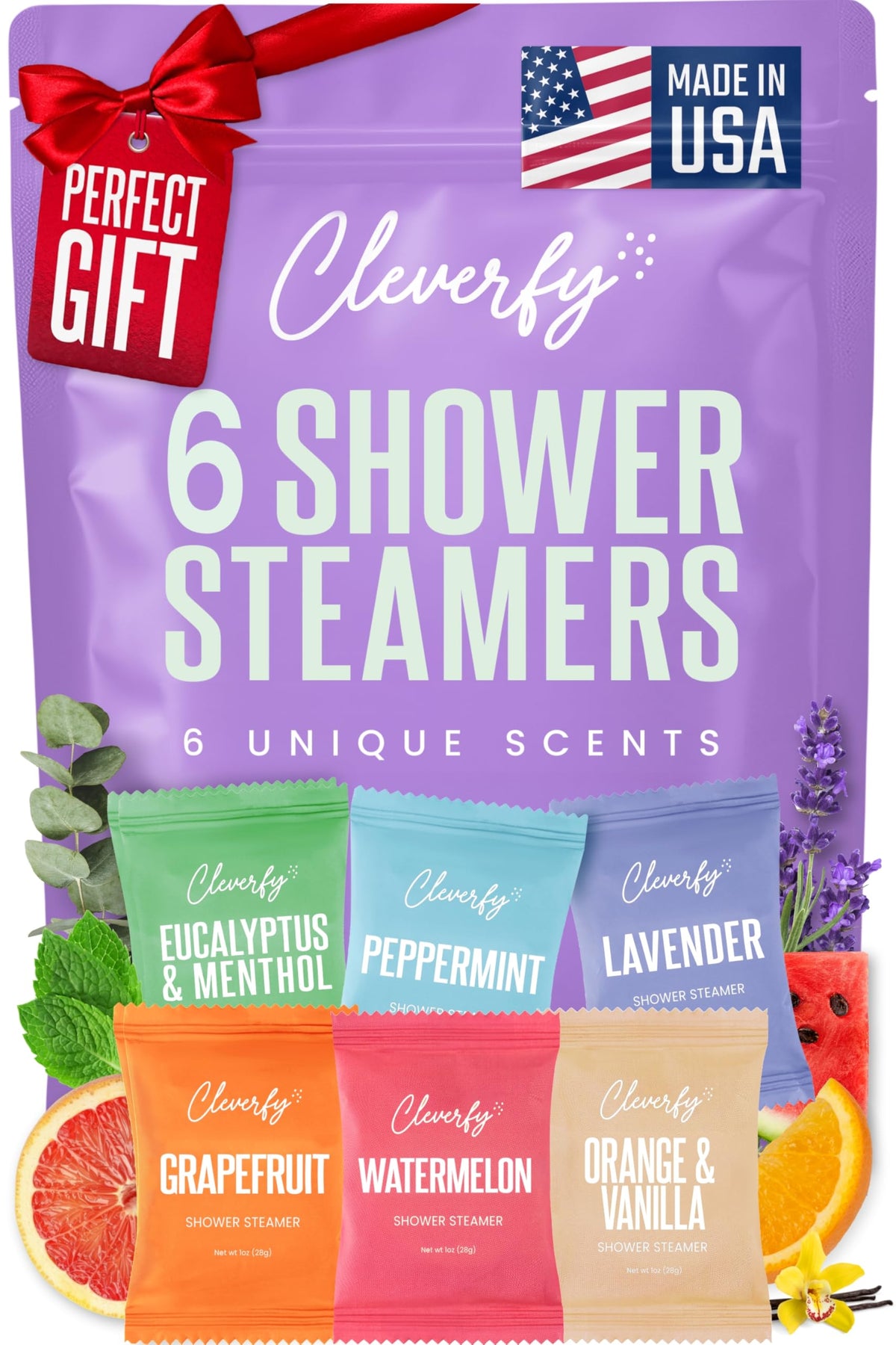 Cleverfy front packaging showing six scent names and vibrant design