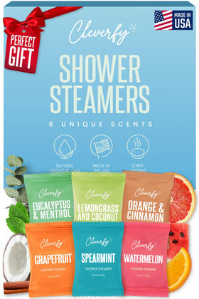 CLEVERFY front packaging showing six colored steamer tablets and gift-ready box
