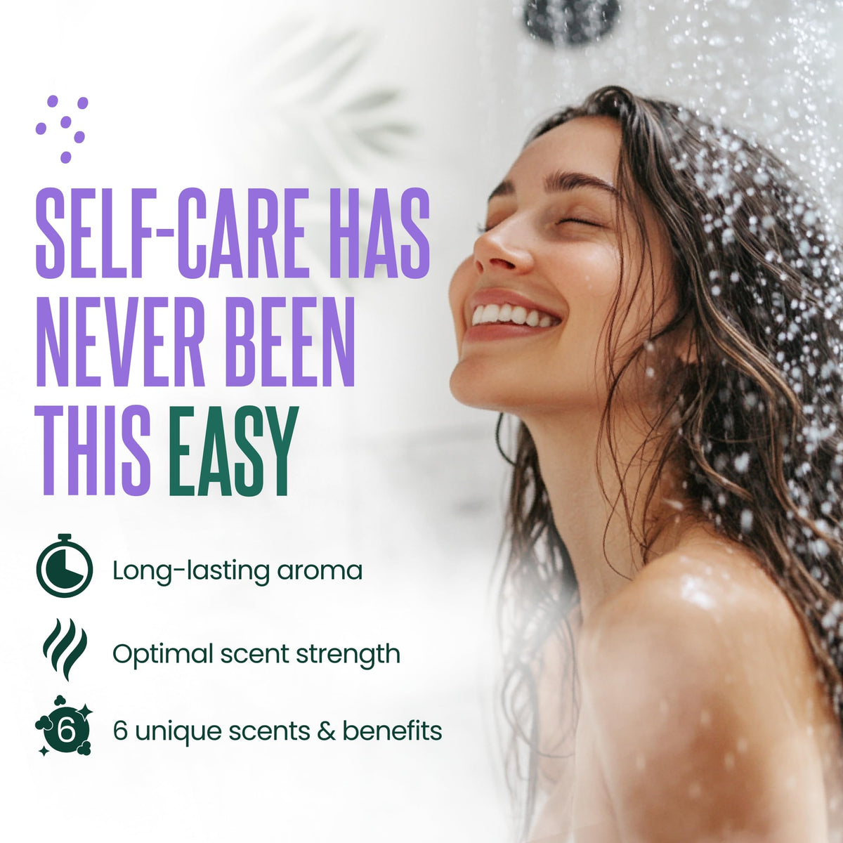 CLEVERFY shower steamer placed on shower shelf with steam releasing fragrance