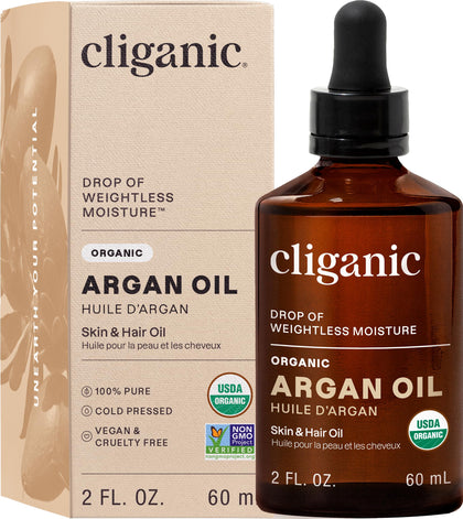 Cliganic bottle front view showing label and organic benefit