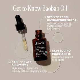 Cliganic baobab oil texture on dropper highlighting smooth absorption