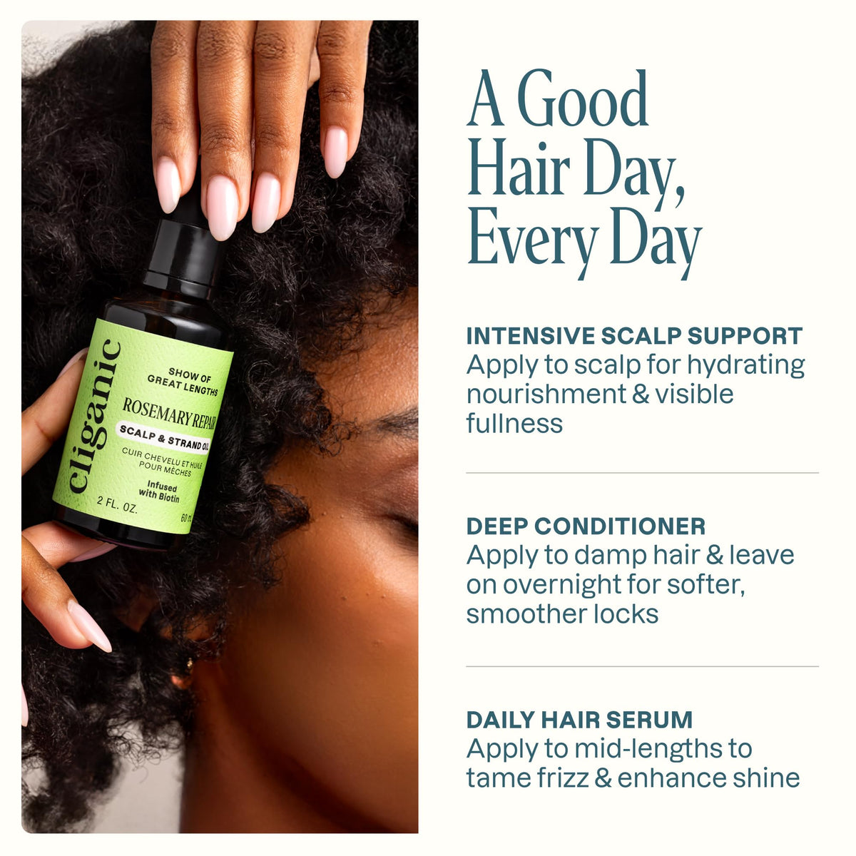 Cliganic before and after smoothing frizz for sleeker hair