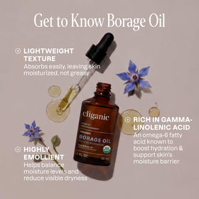 Cliganic borage seed oil dropper dispensing clear oil for easy dosing