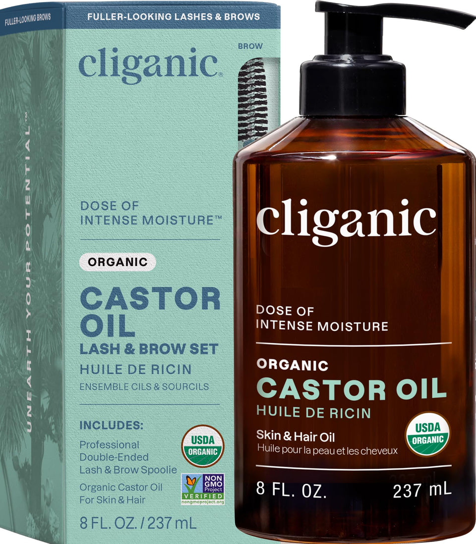 Cliganic bottle front view showing label and organic seal benefit