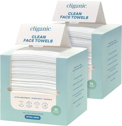 Cliganic front packaging showing 100 count and XL towels for convenience