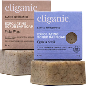 cliganic front packaging showing two bars and clear natural branding benefit gentle cleansing