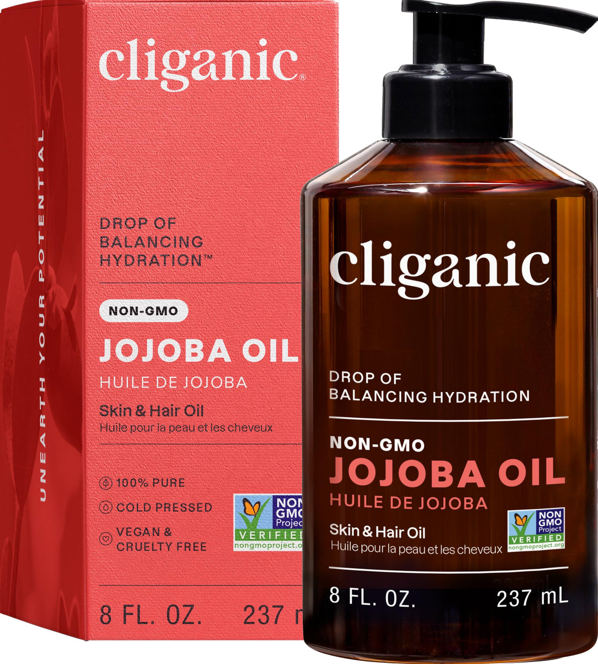Cliganic jojoba oil front bottle showing label and clean packaging benefit