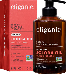Cliganic jojoba oil front bottle showing label and clean packaging benefit