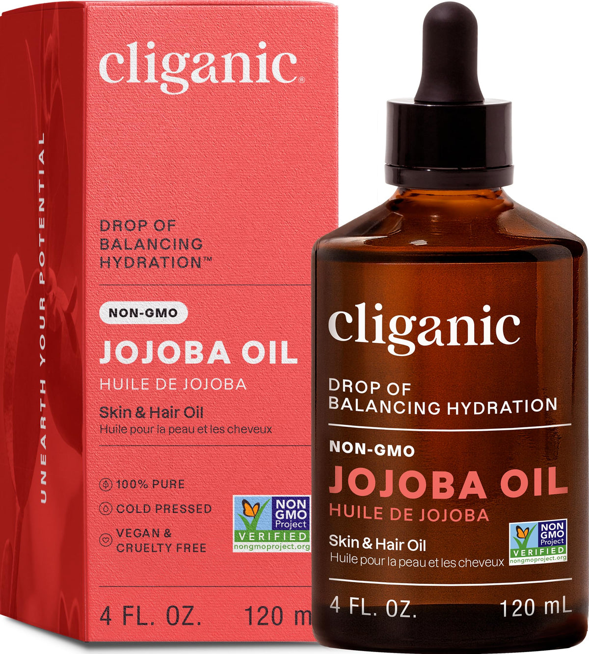 Cliganic front bottle showing product and easy pouring benefit