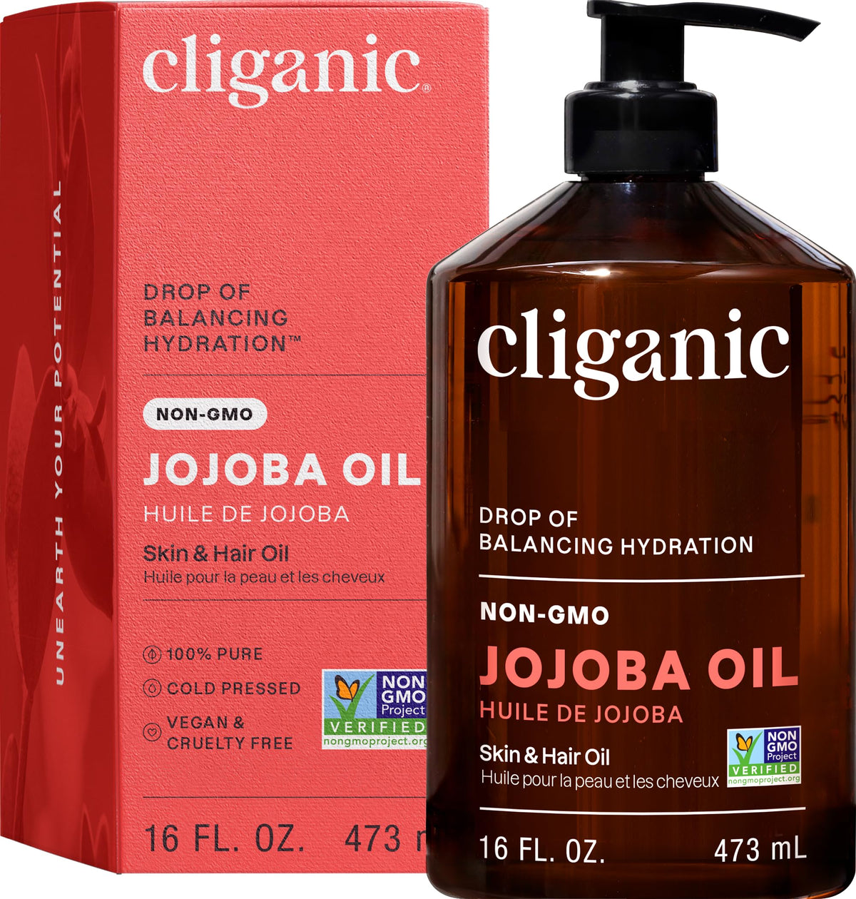 Cliganic jojoba oil front packaging shows label and size benefit