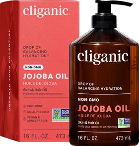 Cliganic jojoba oil front packaging shows label and size benefit
