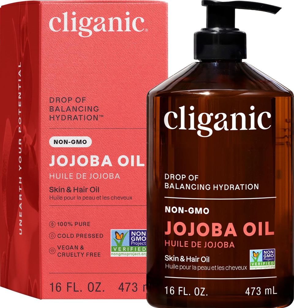 Cliganic jojoba oil front packaging shows label and size benefit