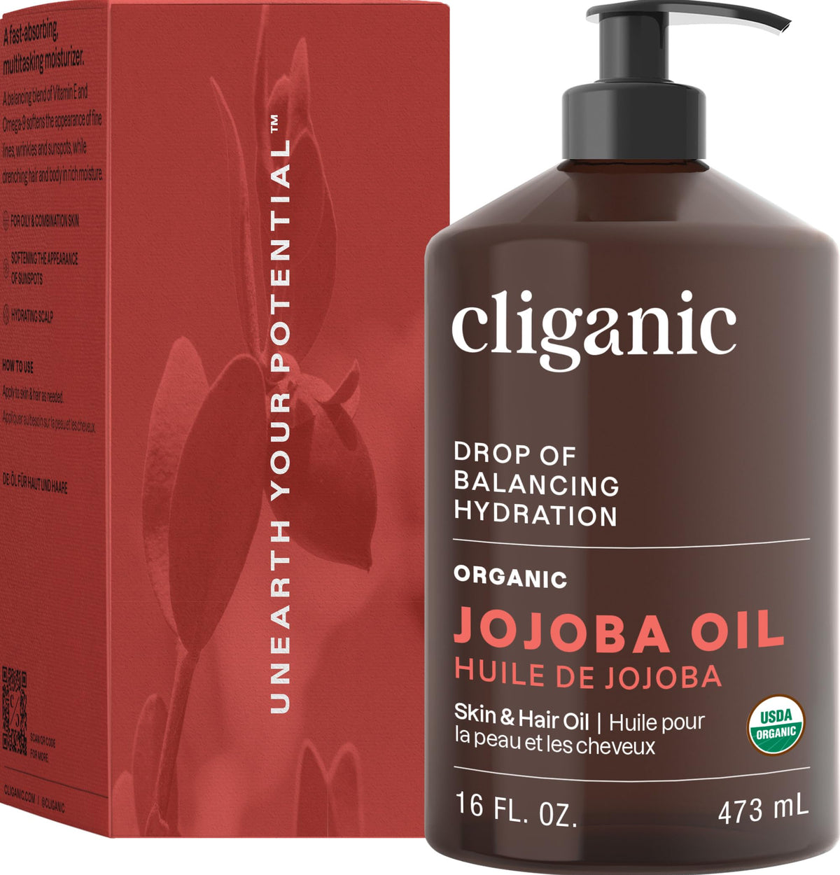 Cliganic jojoba oil applied to hair ends demonstrating frizz control benefit
