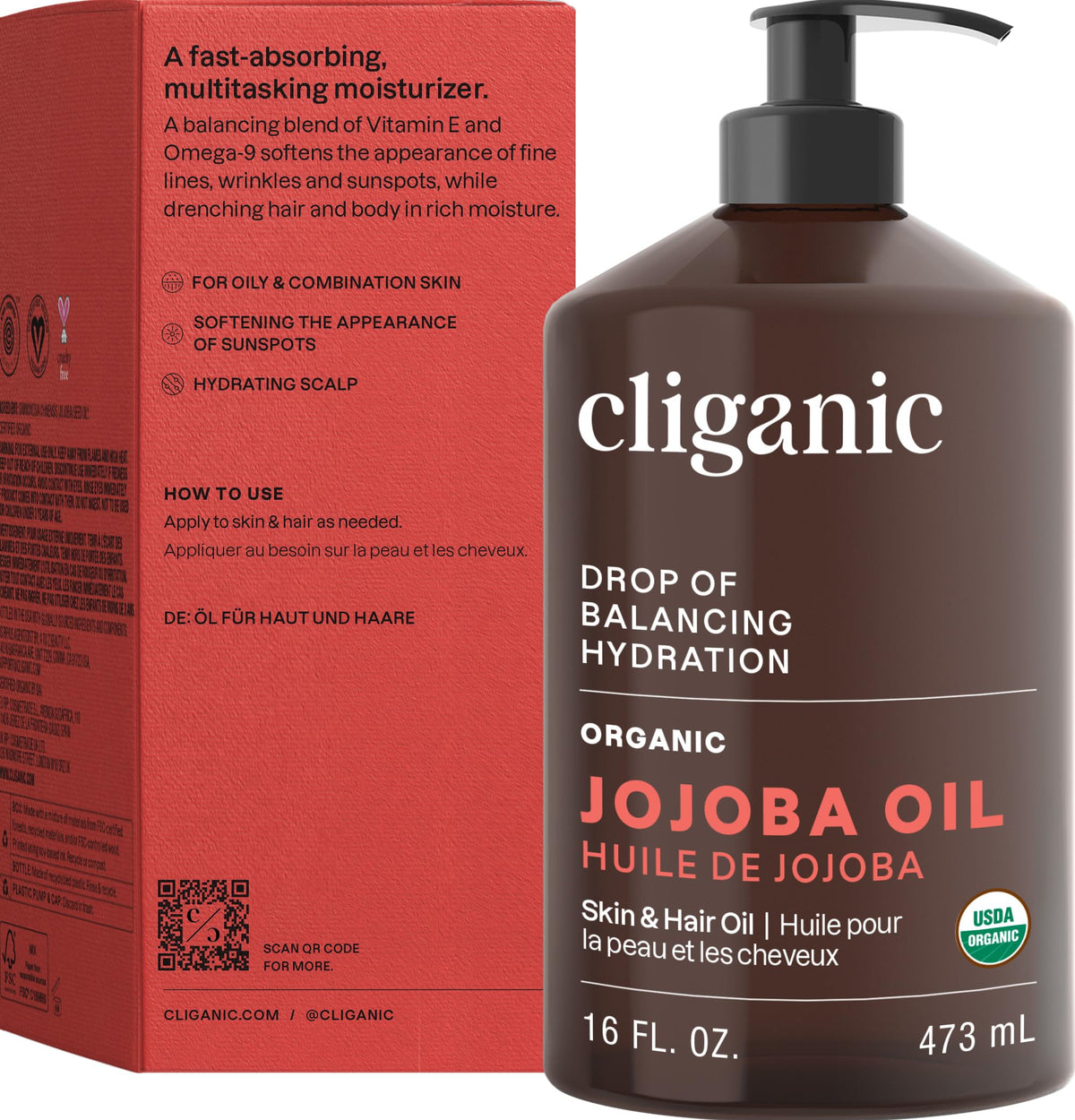 Cliganic jojoba oil in bathroom lifestyle scene showing everyday routine benefit