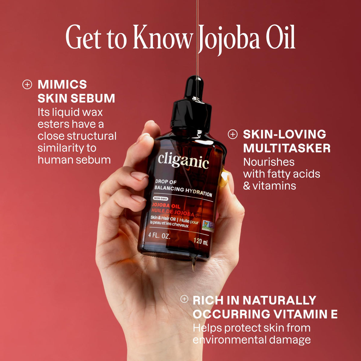 Cliganic jojoba oil pump top dispensing measured drops benefit