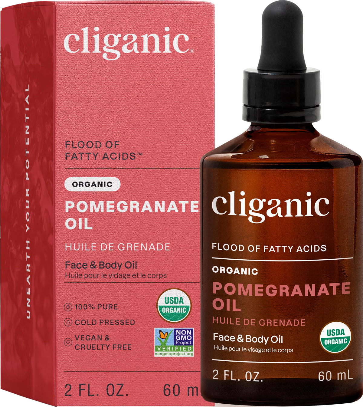 Cliganic bottle front view showing clean label and organic benefit