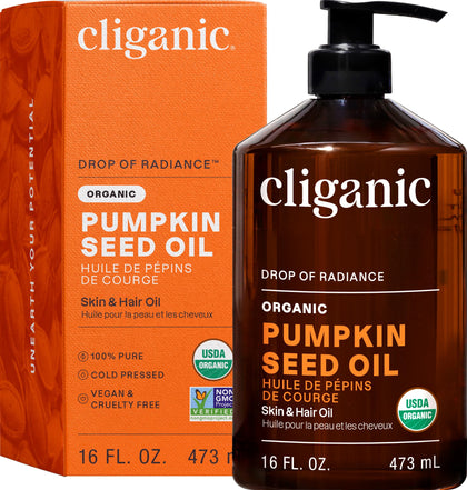 Cliganic front bottle view showing organic oil packaging and purity benefit