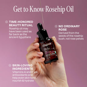 Cliganic rosehip oil texture on hand demonstrating lightweight absorption benefit