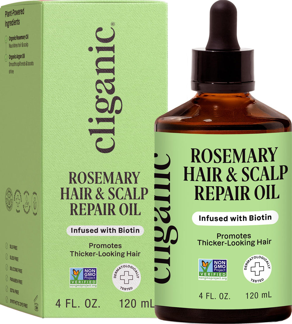 Cliganic front bottle showing rosemary oil benefits and clean packaging