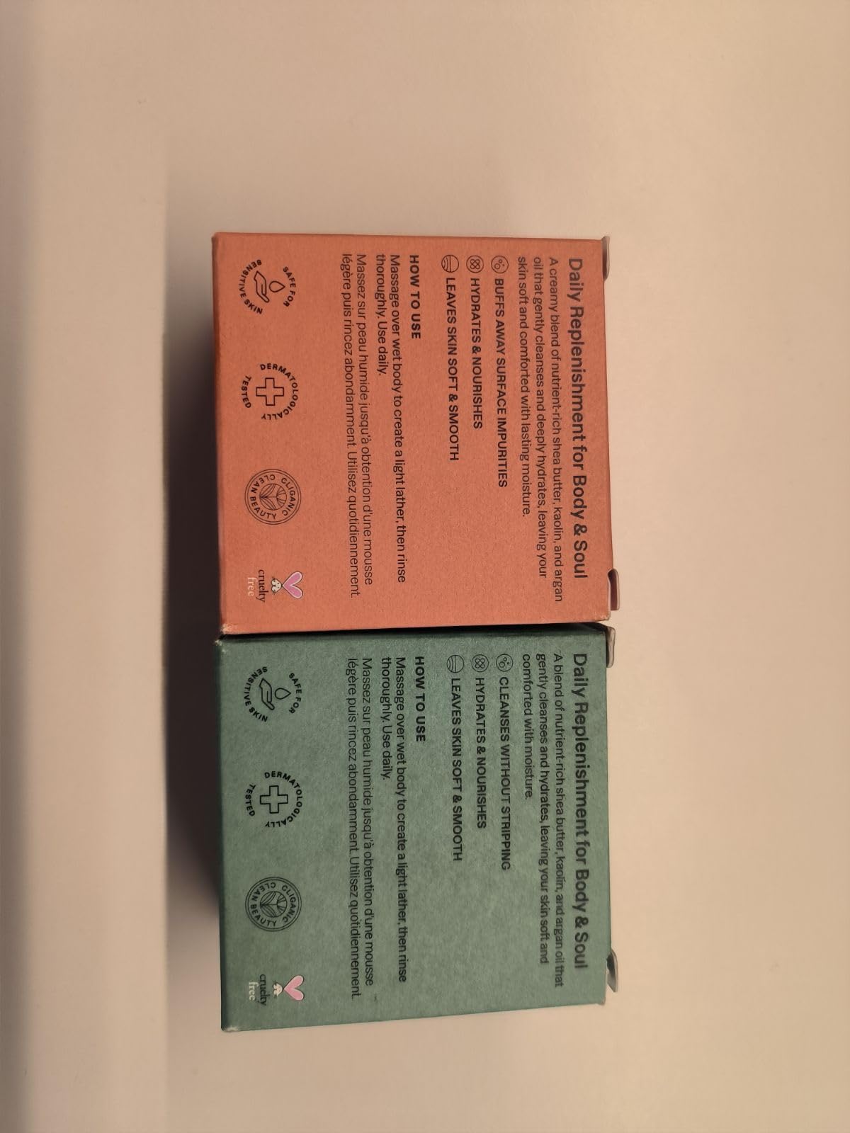 Cliganic bar on draining soap dish demonstrating longer-lasting benefit