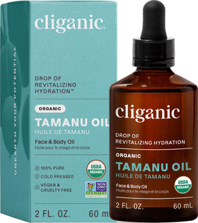 Cliganic tamanu oil front bottle showing organic label and clarity benefit