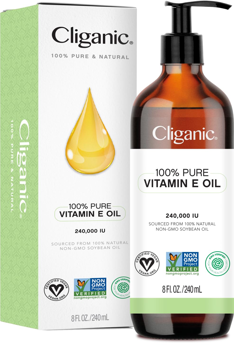cliganic bottle front view showing clean label and natural oil benefits