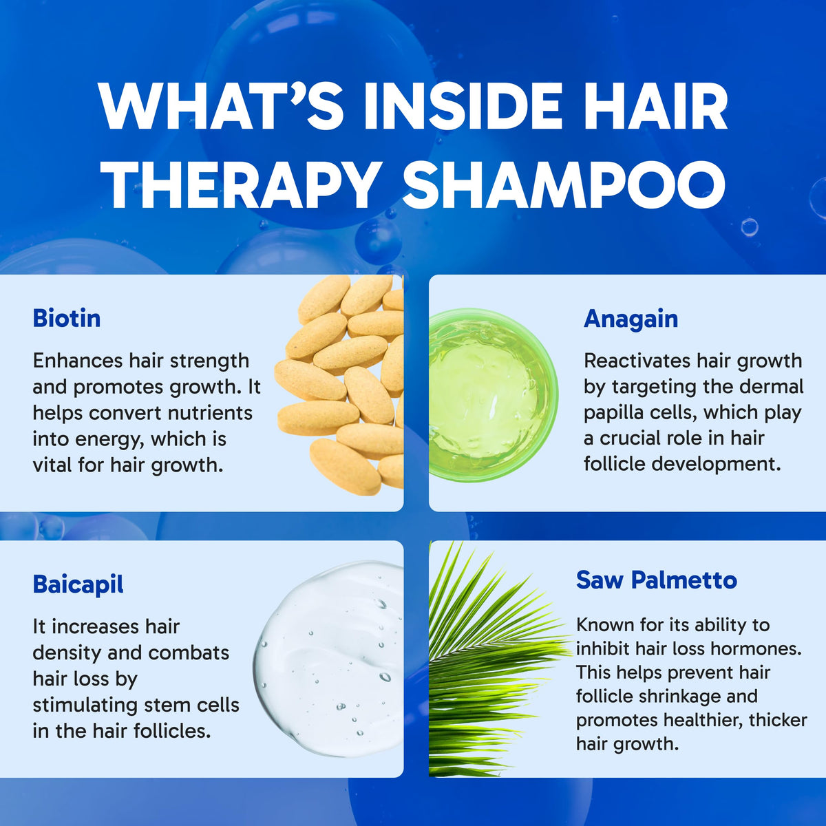 Clinical Effects ingredients label highlighting Anagain Baicapil biotin