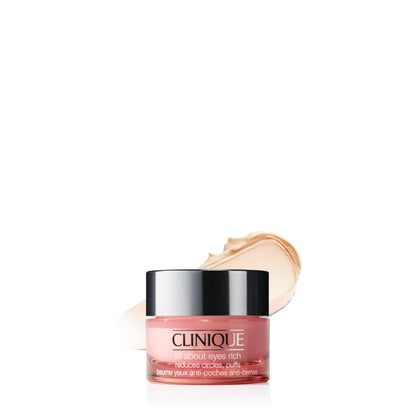 Clinique All About Eyes Rich front packaging showing jar and label, conveys trust