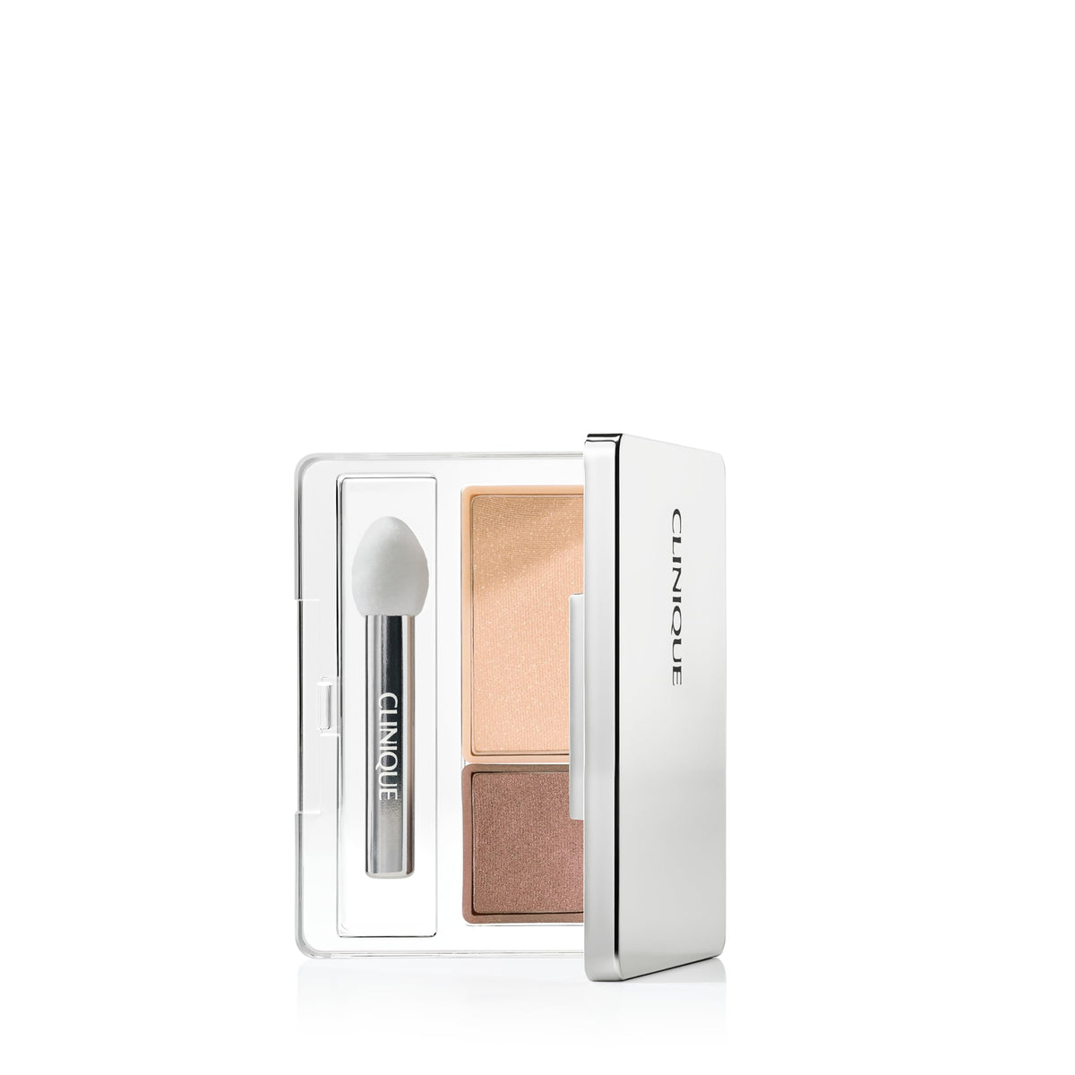 Clinique compact front view showing brand and dual-shade convenience