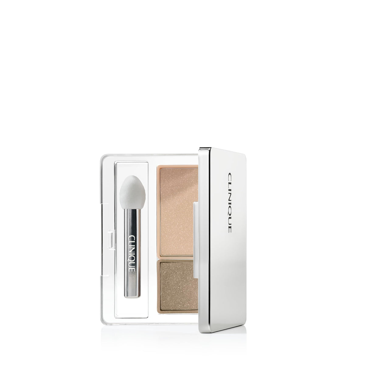 Clinique compact closed front view showing compact design and portability benefit
