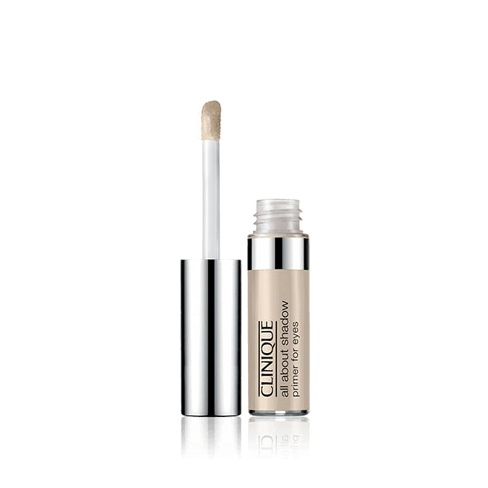Clinique All About Shadow Primer front view showing compact tube and even base benefit