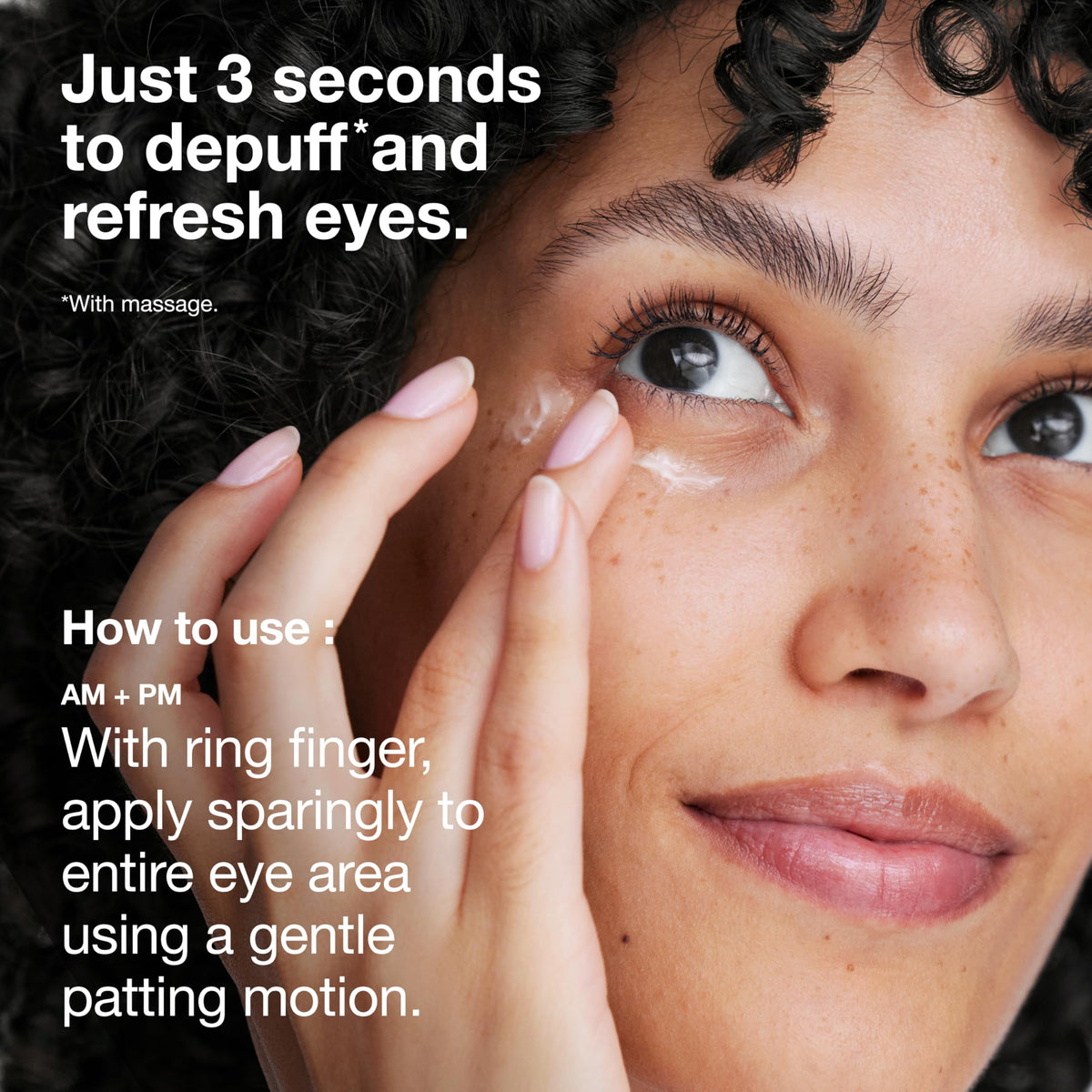 Clinique application tapping around eye showing gentle use and de-puffing