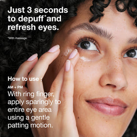 Clinique application tapping around eye showing gentle use and de-puffing