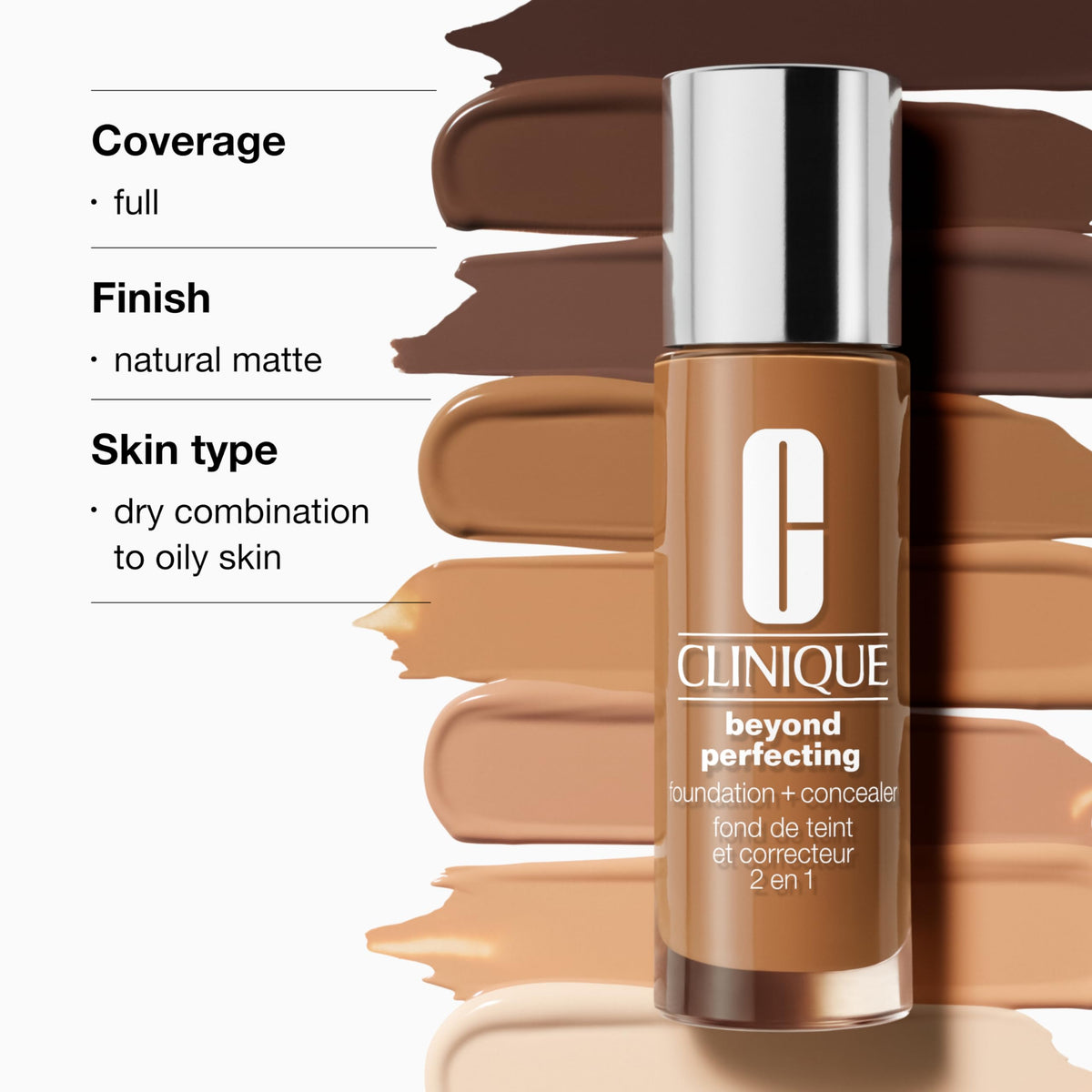 Clinique applied closeup on face demonstrating smooth natural-matte finish