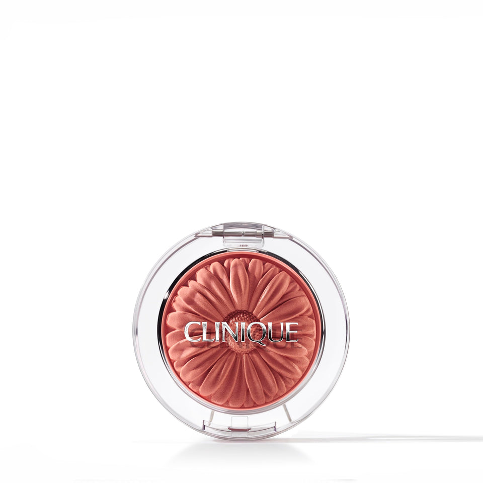 Clinique Cheek Pop front compact showing Fig Pop shade and sleek packaging benefit