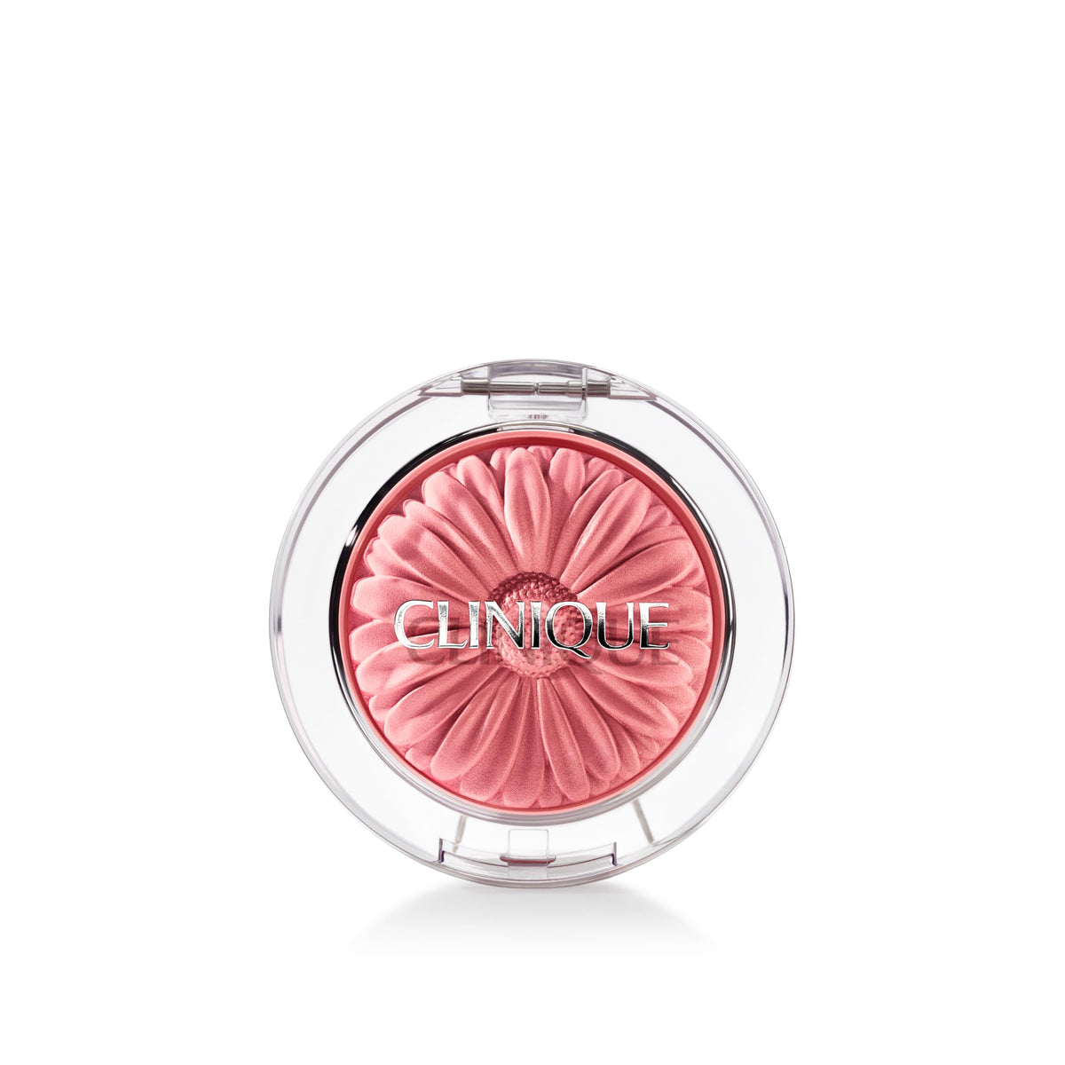 Clinique compact front view showing Heather Pop and clear brand styling for quick selection