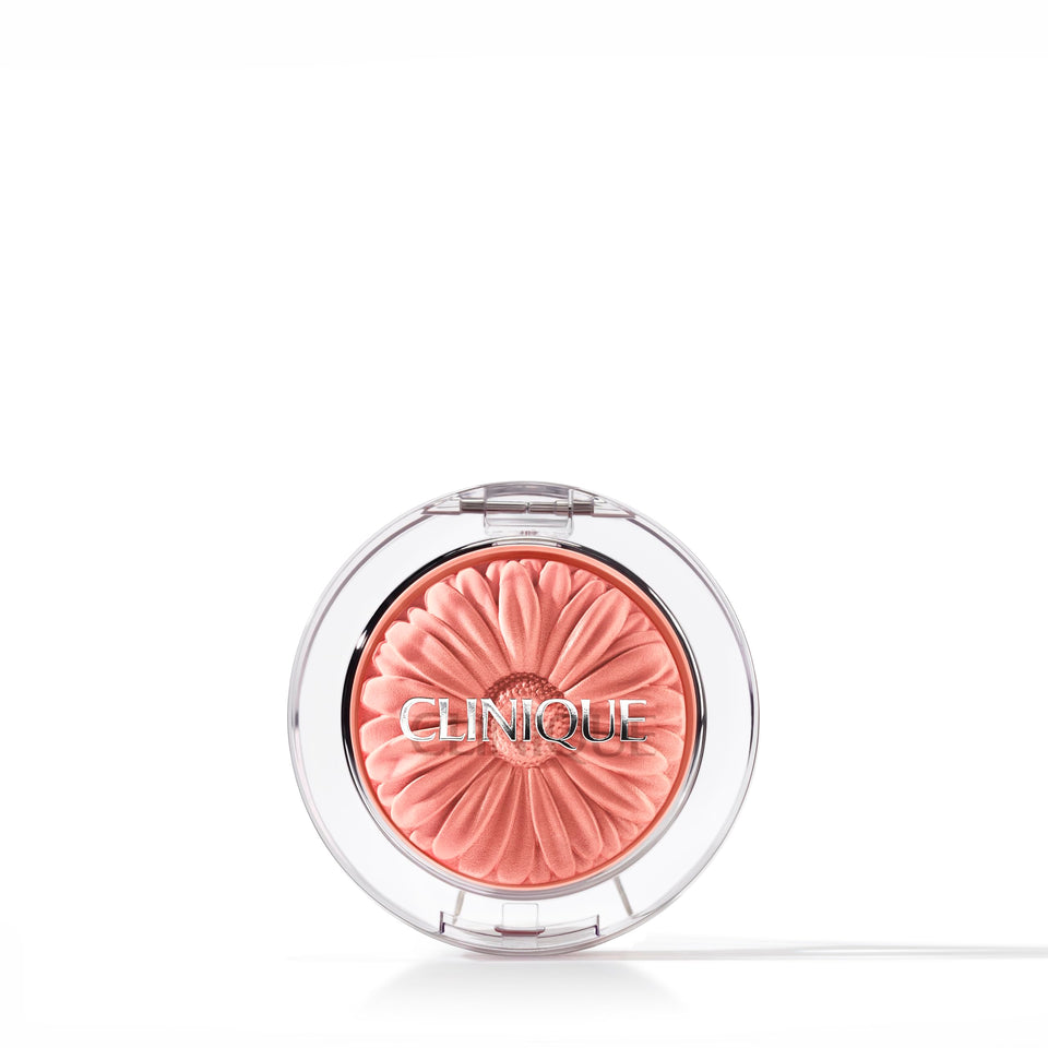 Clinique Cheek Pop front pan showing Pink Honey Pop and true shade payoff