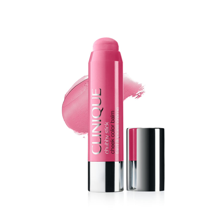Clinique Chubby Stick front packaging showing Poppin' Pink and easy application benefit