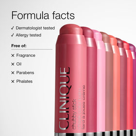 Clinique product label and packaging close-up showing shade name and dermatologist-guided claims