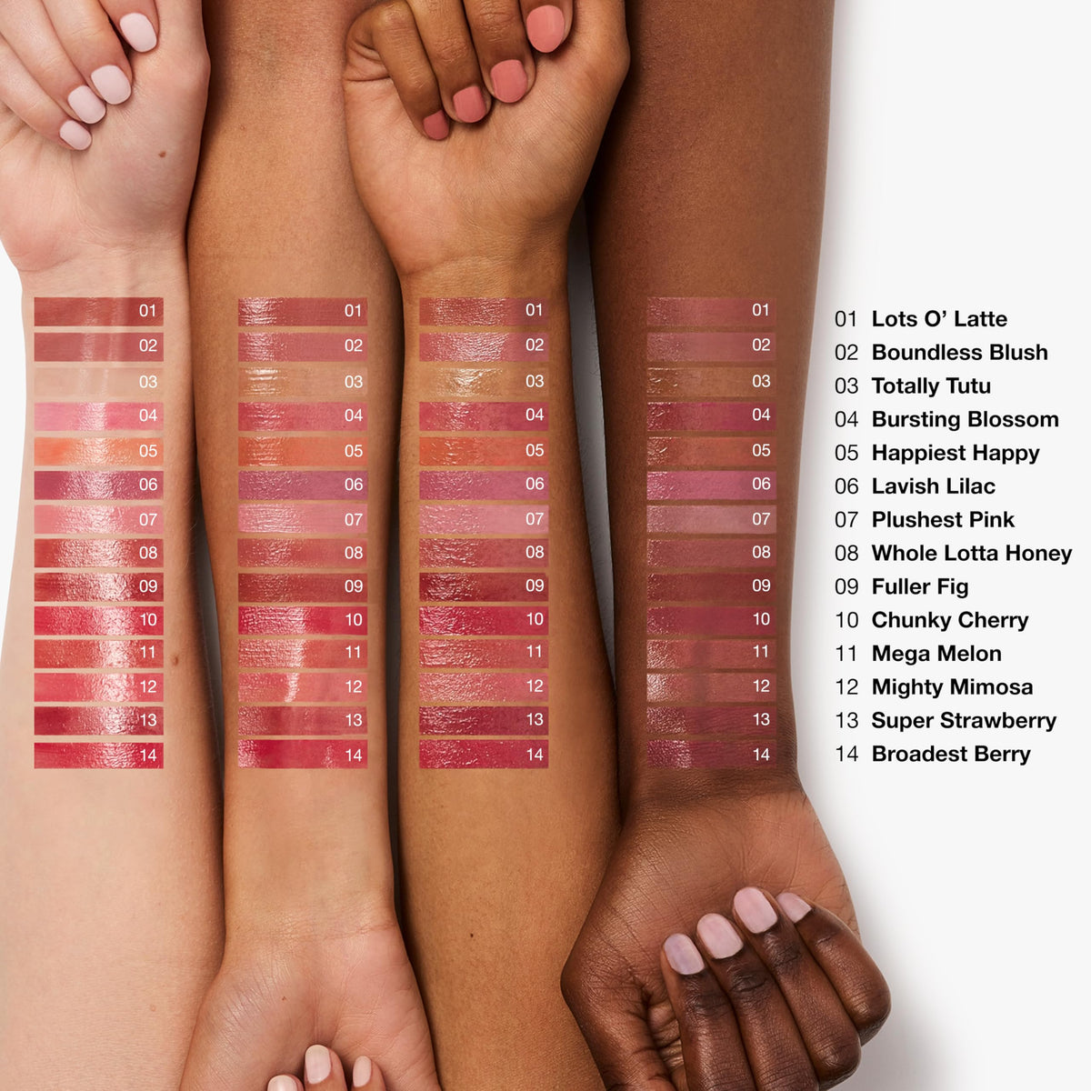 Clinique swatch on arm showing buildable berry pigment and blendability