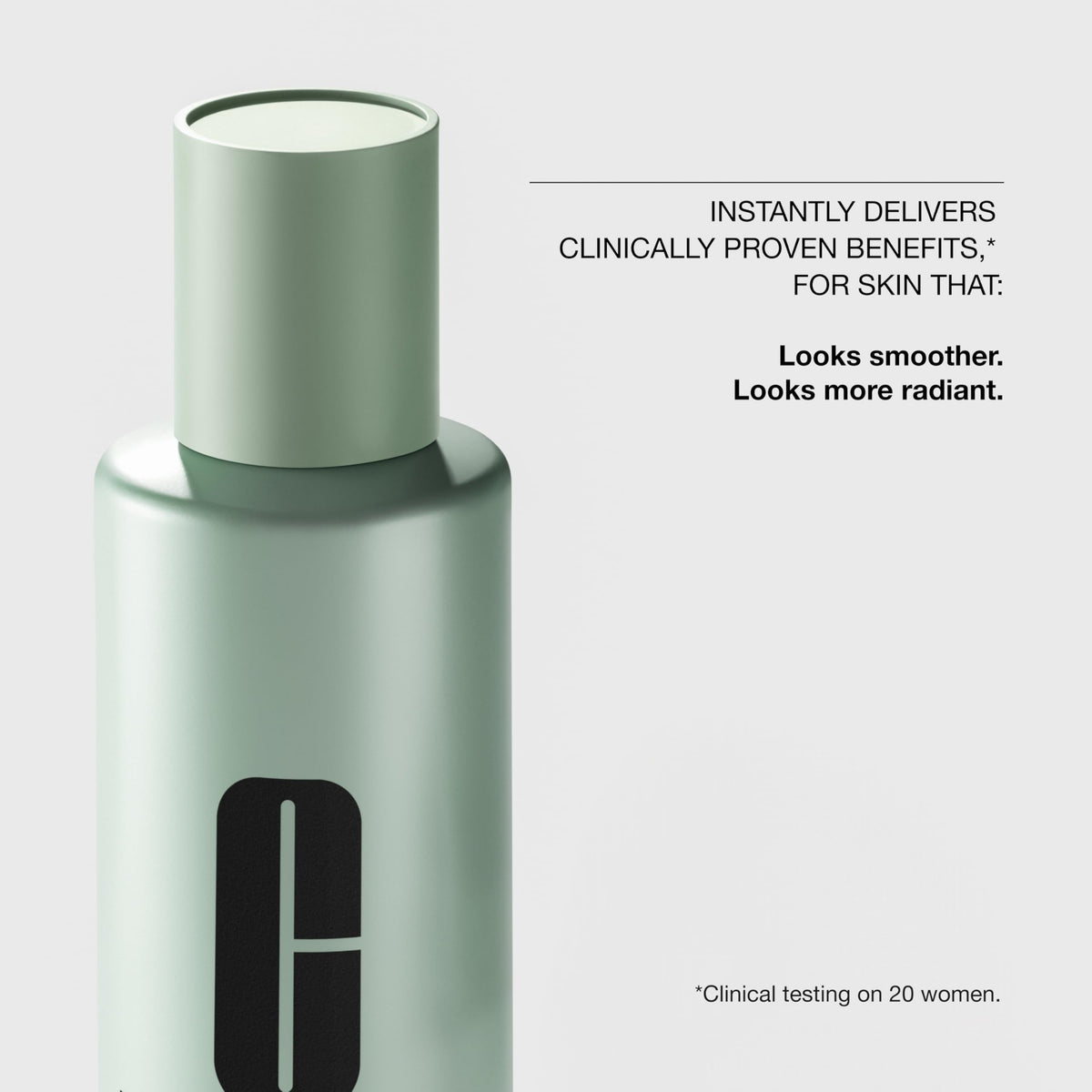 Clinique bottle cap and label detail highlighting alcohol-free gentle formula