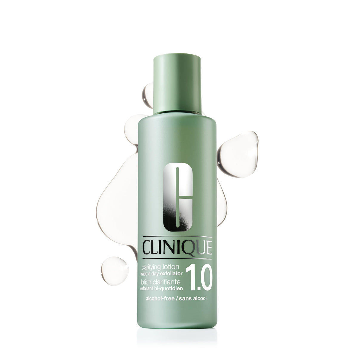Clinique bottle front packaging showing label and gentle exfoliant benefit