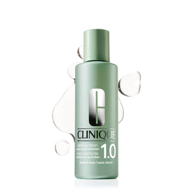 Clinique bottle front packaging showing label and gentle exfoliant benefit