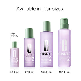 Clinique Clarifying Lotion 2 arranged with Step 1 cleanser and moisturizer showing routine readiness