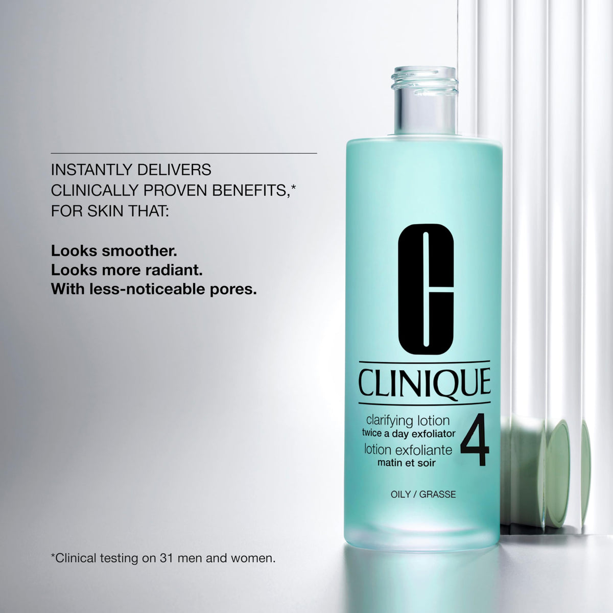 Clinique Clarifying Lotion 4 label close-up highlighting skin-type information